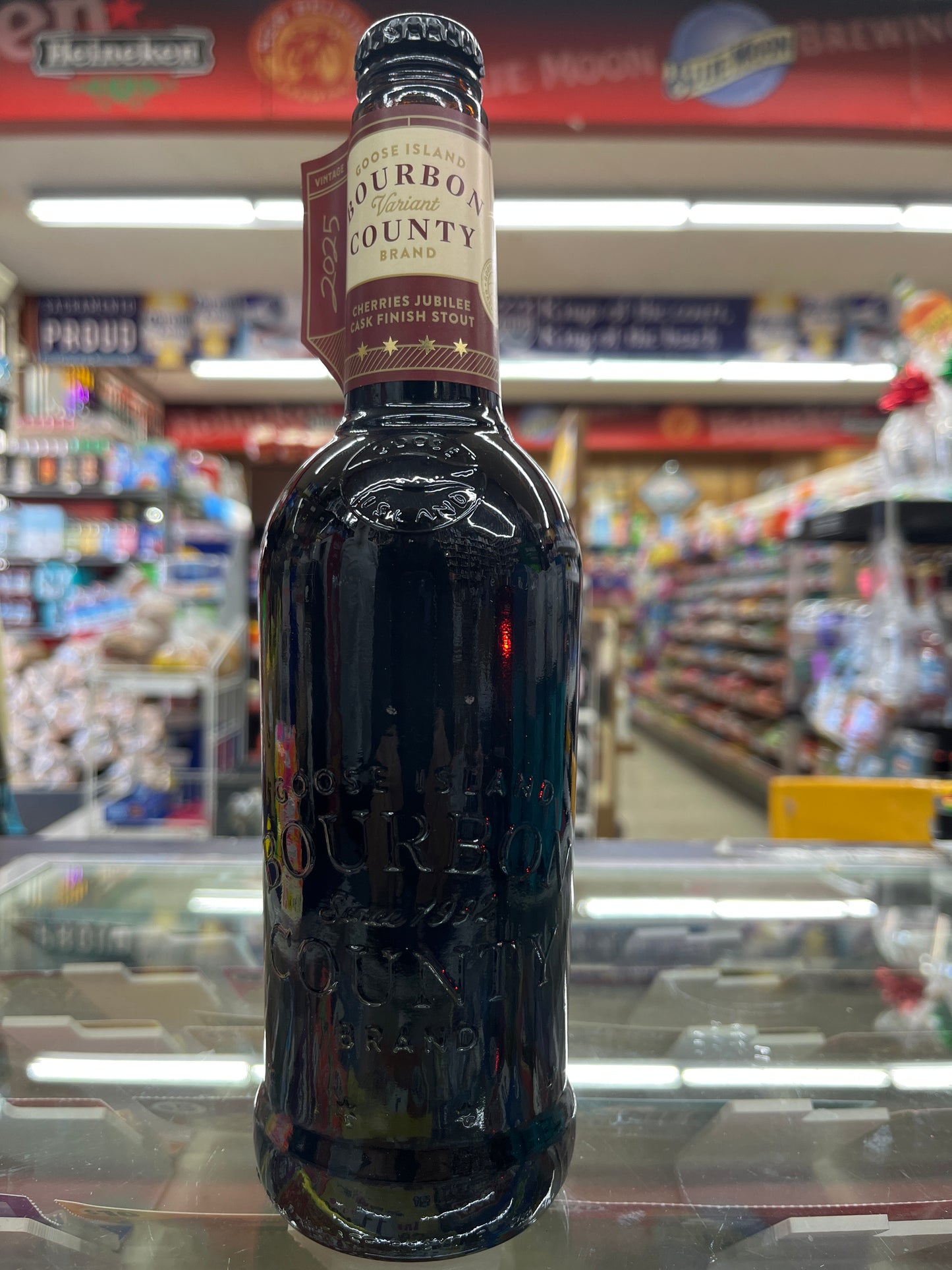 Goose Island Bourbon County bottle Cherries Jubilee Cask finish Stout in a store aisle