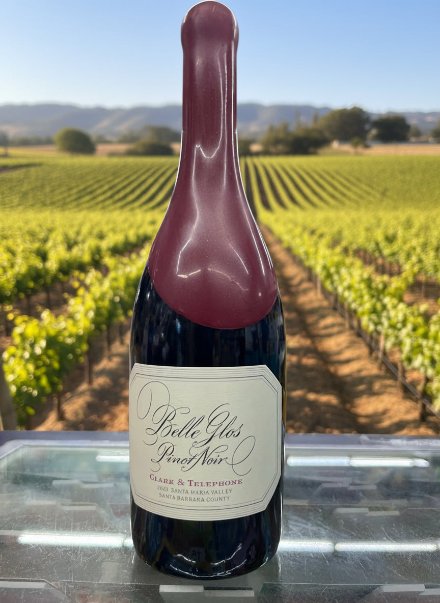 Bottle of Belle Glos Pinot Noir wine with a label in a store setting