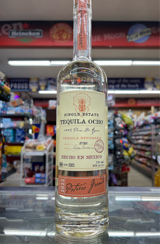 A bottle of Tequila Ocho reposado 750ml