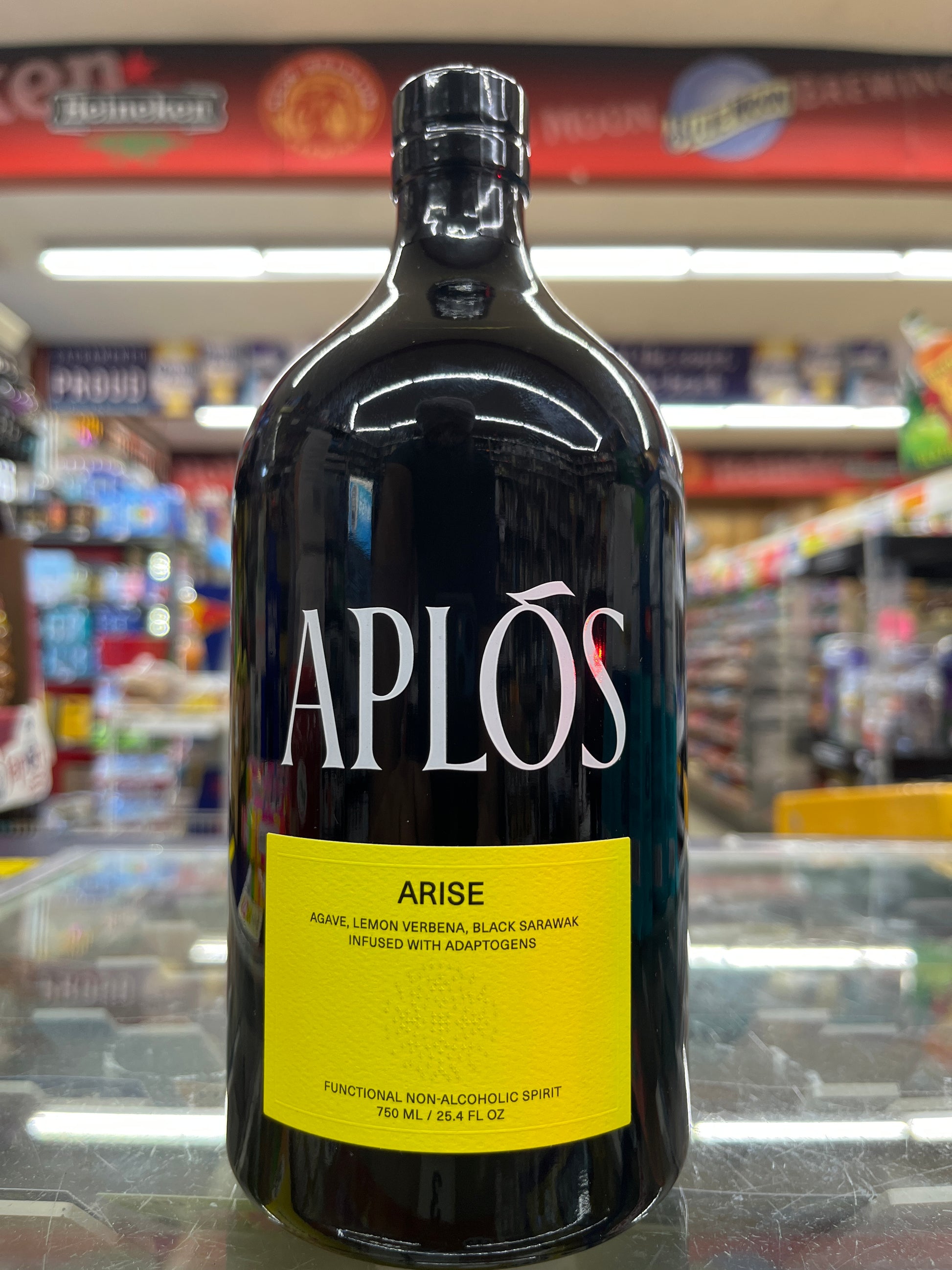 Bottle of Aplós Arise in a store setting