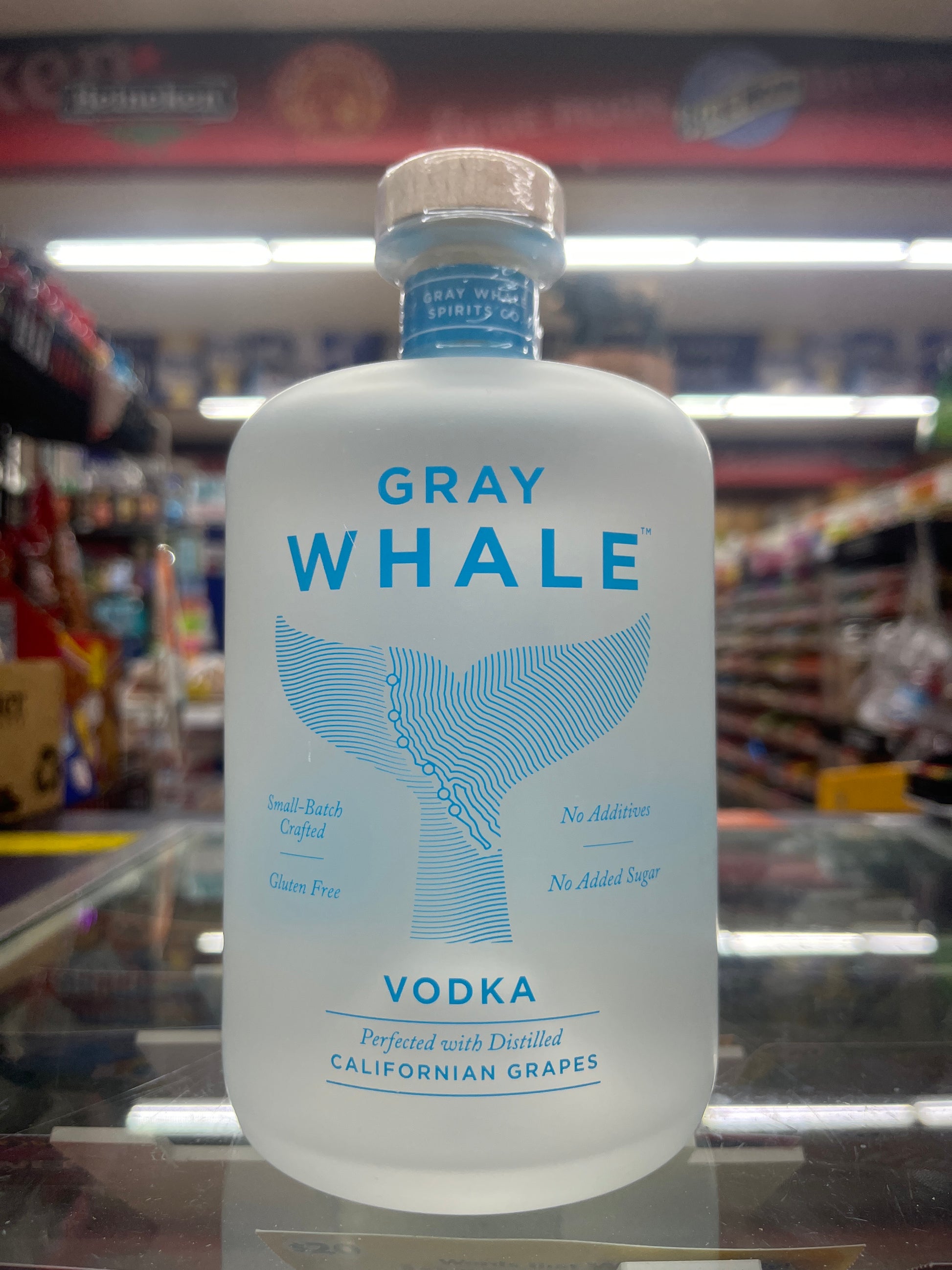 Gray Whale Vodka bottle in a store setting