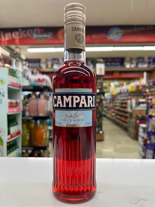 Campari Bottle against a store shelf background