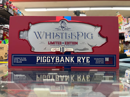 WhistlePig PiggyBank Rye aged 10 years whiskey limited edition packaging in a store setting