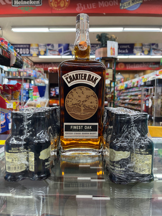 A bottle of Old Charter Oak Finest Oak Kentucky Bourbon by Buffalo Trace Distillery at metro food and liquor store in Sacramento, California.