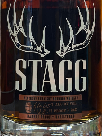 Bottle of Stagg Kentucky Straight Bourbon whiskey Barrel Proof
