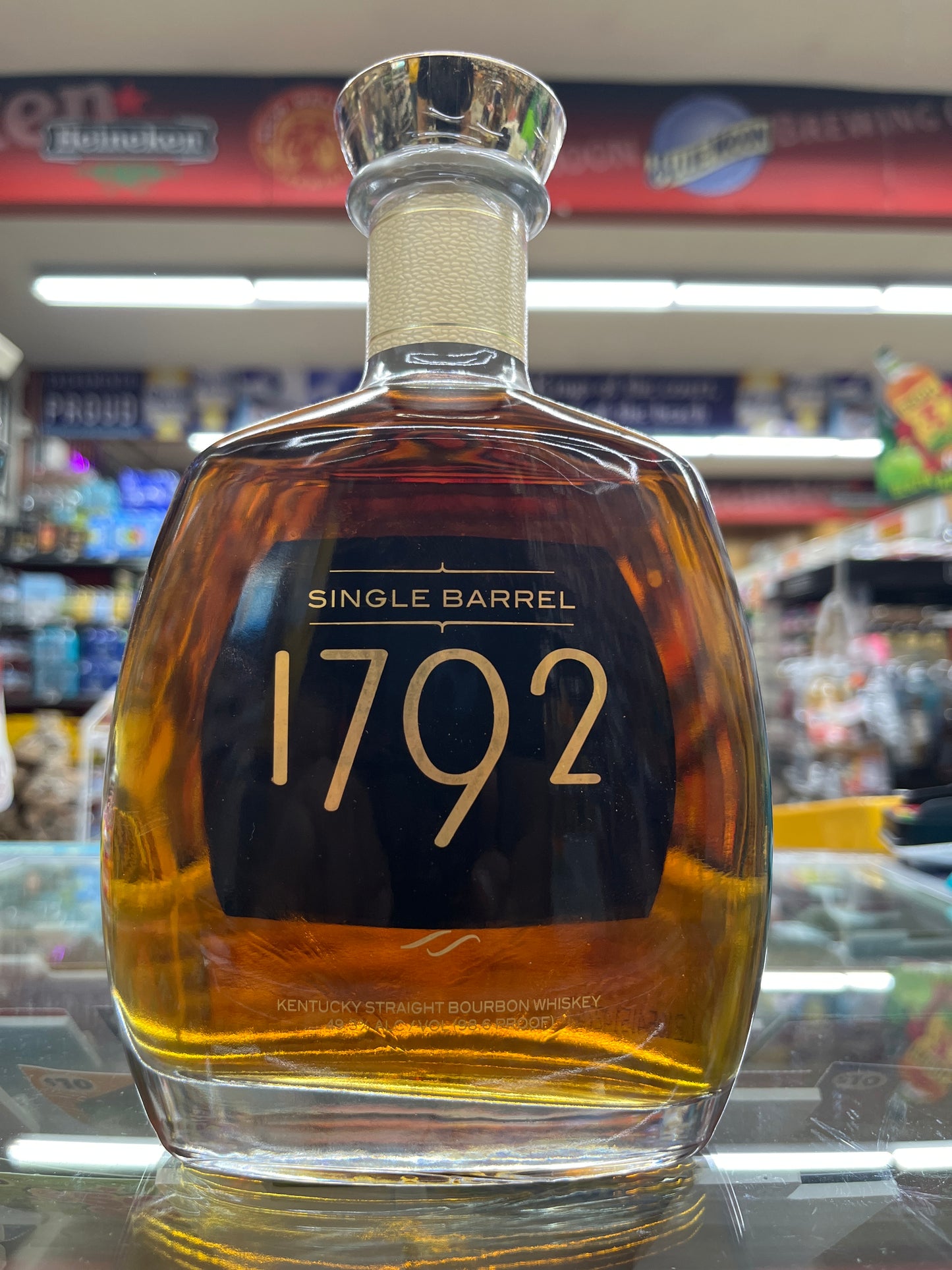Bottle of 1792 Single Barrel Kentucky Bourbon whiskey from Barton Distillery
