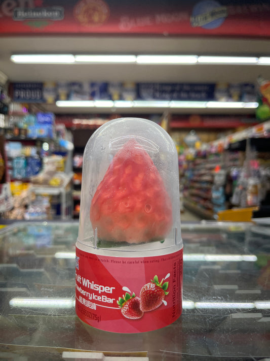  Viral Ice cream Strawberry-shaped container with a red label in a store setting