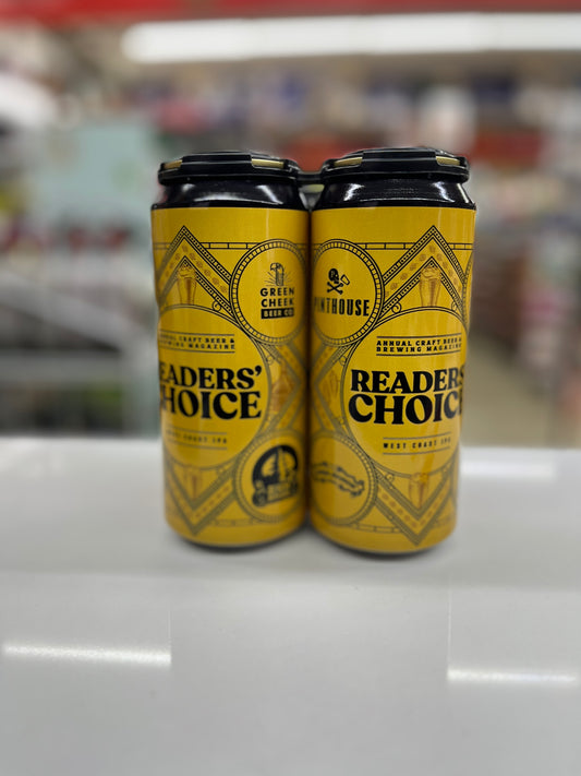 Reader's Choice West Coast IPA made by Sierra nevada in collabration with Russian River Brewing, Green Cheek Beer Co. and Pinthouse Brewing